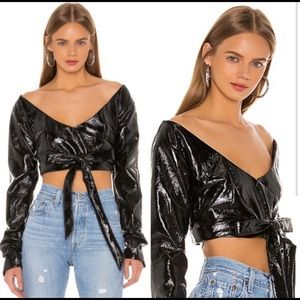 NWT Danielle Guizio Patent Leather Wrap Top